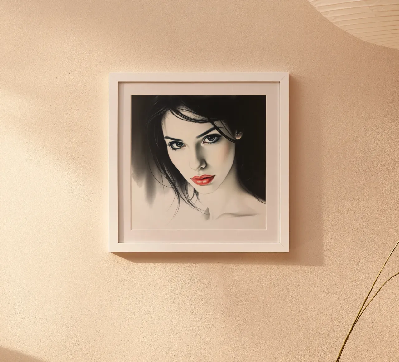 Portrait captivant d'une jeune femme aux traits remarquables poster avec cadre en aluminium de DesignDoodle