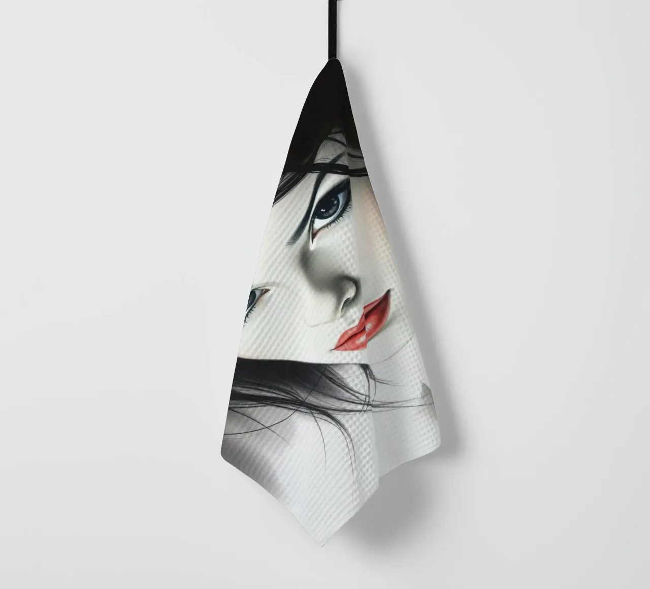 Portrait captivant d'une jeune femme aux traits remarquables torchon de DesignDoodle