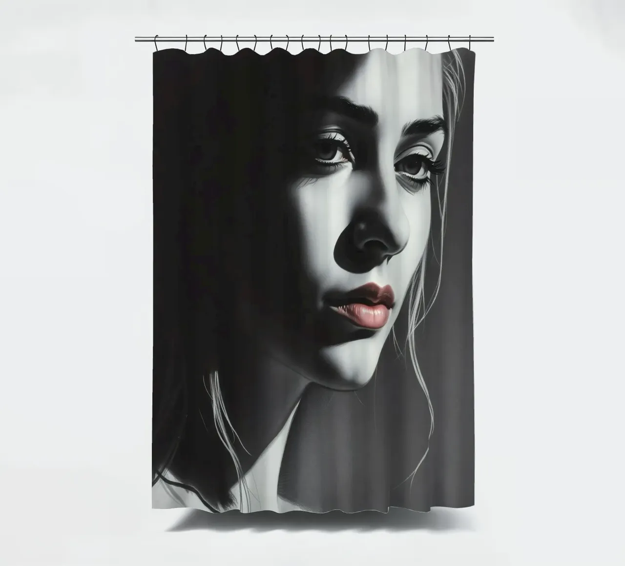 Ritratto di una giovane donna con luci soffuse tenda da doccia da DesignDoodle