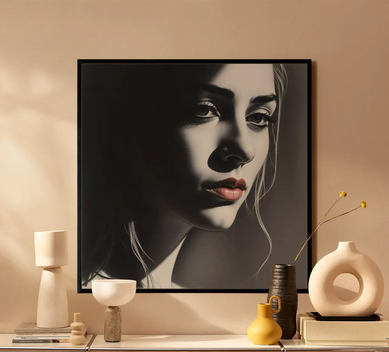 Ritratto di una giovane donna con luci soffuse carta hahnemühle da DesignDoodle