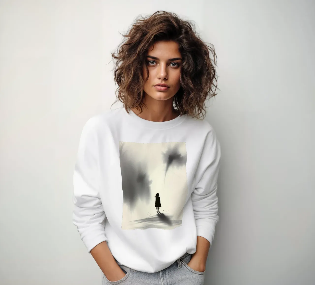 sagoma di una ragazza in piedi tra ombre vorticose felpa da DesignDoodle