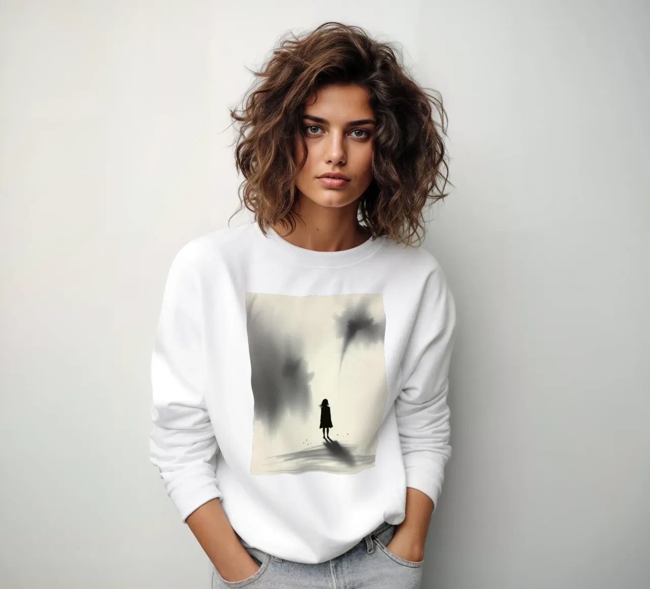 sagoma di una ragazza in piedi tra ombre vorticose felpa da DesignDoodle