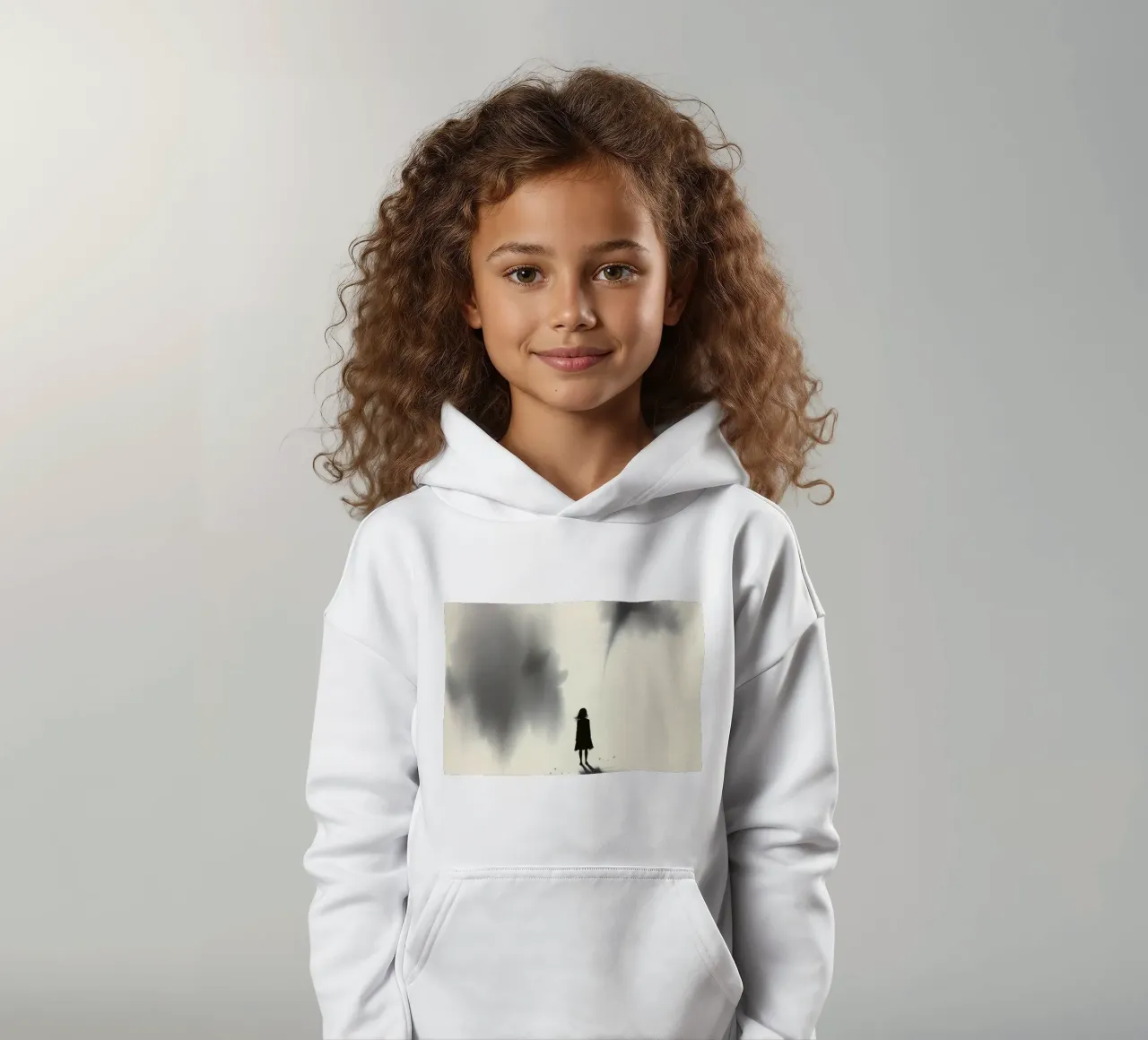 sagoma di una ragazza in piedi tra ombre vorticose felpa bambino con cappuccio da DesignDoodle