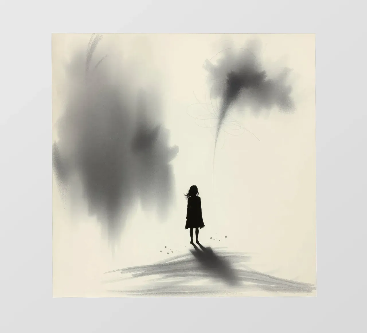 sagoma di una ragazza in piedi tra ombre vorticose telo in pvc da DesignDoodle