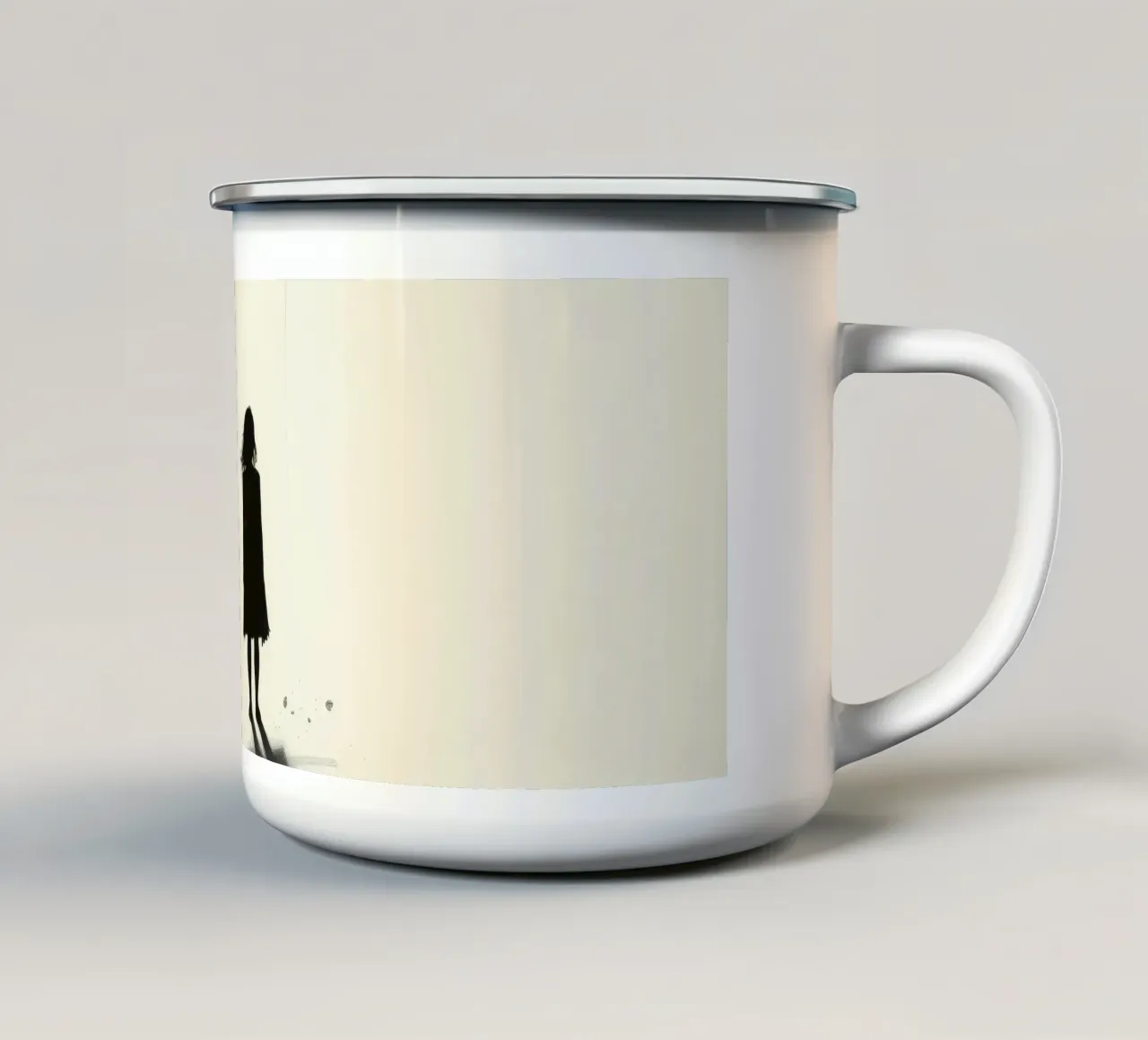 sagoma di una ragazza in piedi tra ombre vorticose tazza in smalto da DesignDoodle