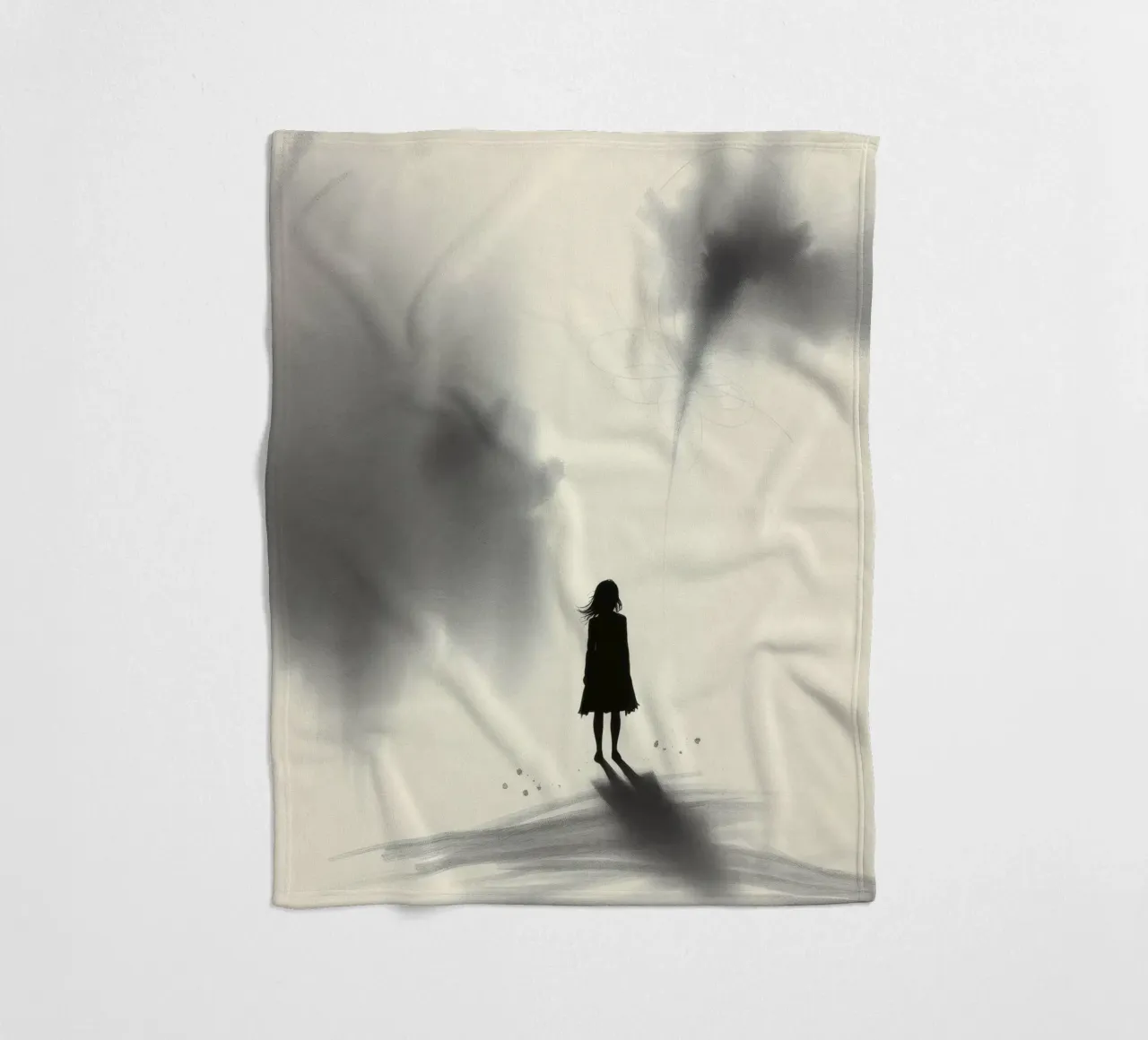 sagoma di una ragazza in piedi tra ombre vorticose coperta in pile da DesignDoodle