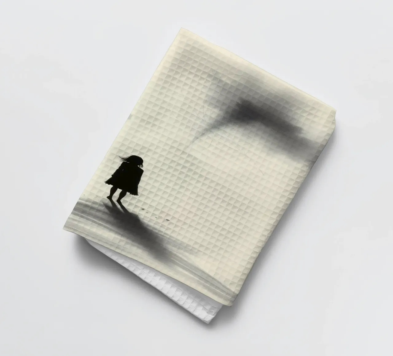 sagoma di una ragazza in piedi tra ombre vorticose canovaccio da cucina da DesignDoodle
