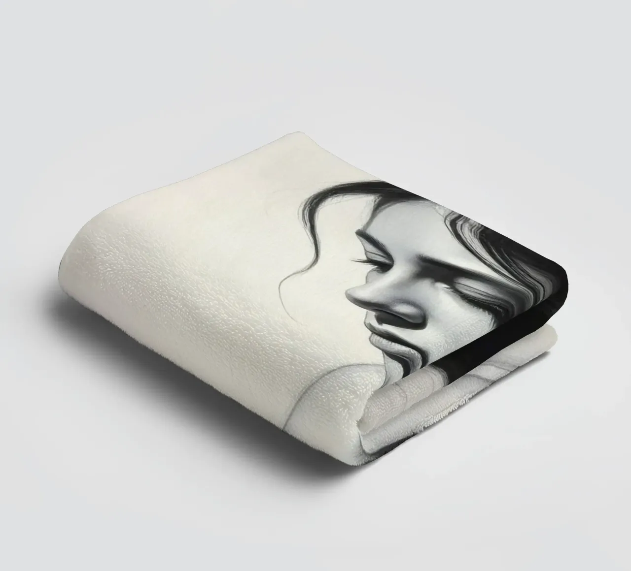 Vrouw in bedachtzame pose met subtiele schaduwen en zacht licht badhanddoek van DesignDoodle