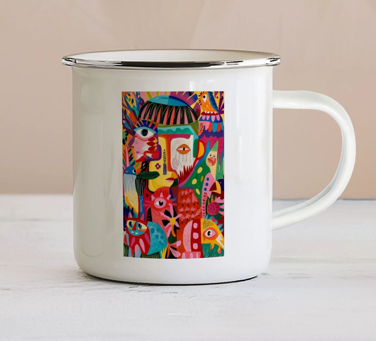 Ritratto surreale a mosaico tazza in smalto da Monarco Virtuoso