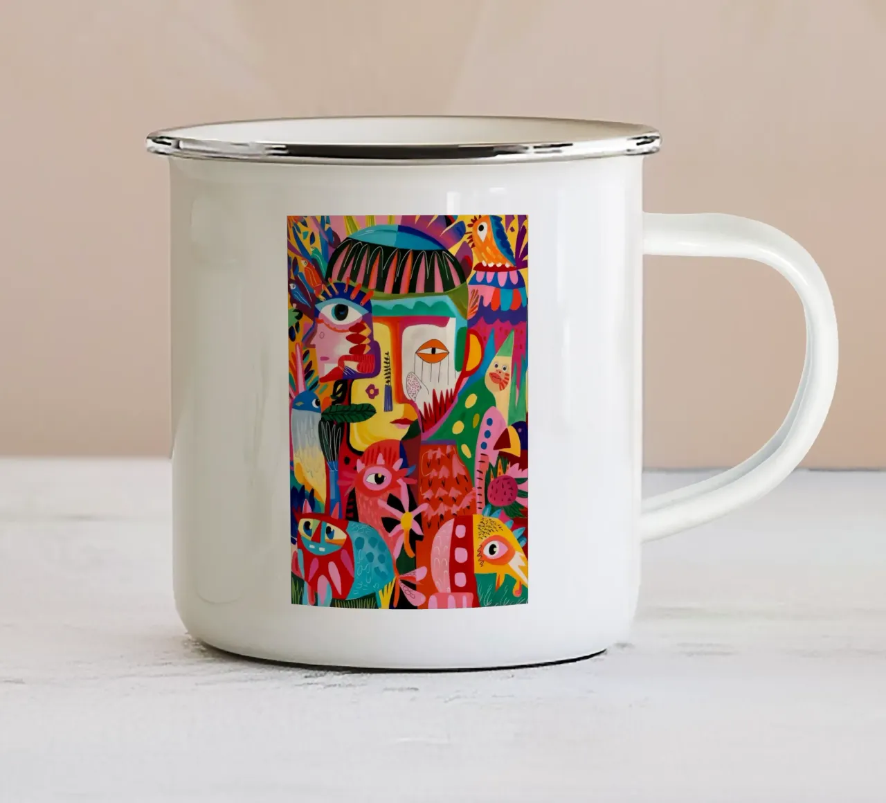 Surreales Portrait-Mosaik Emaille Tasse von Monarco Virtuoso