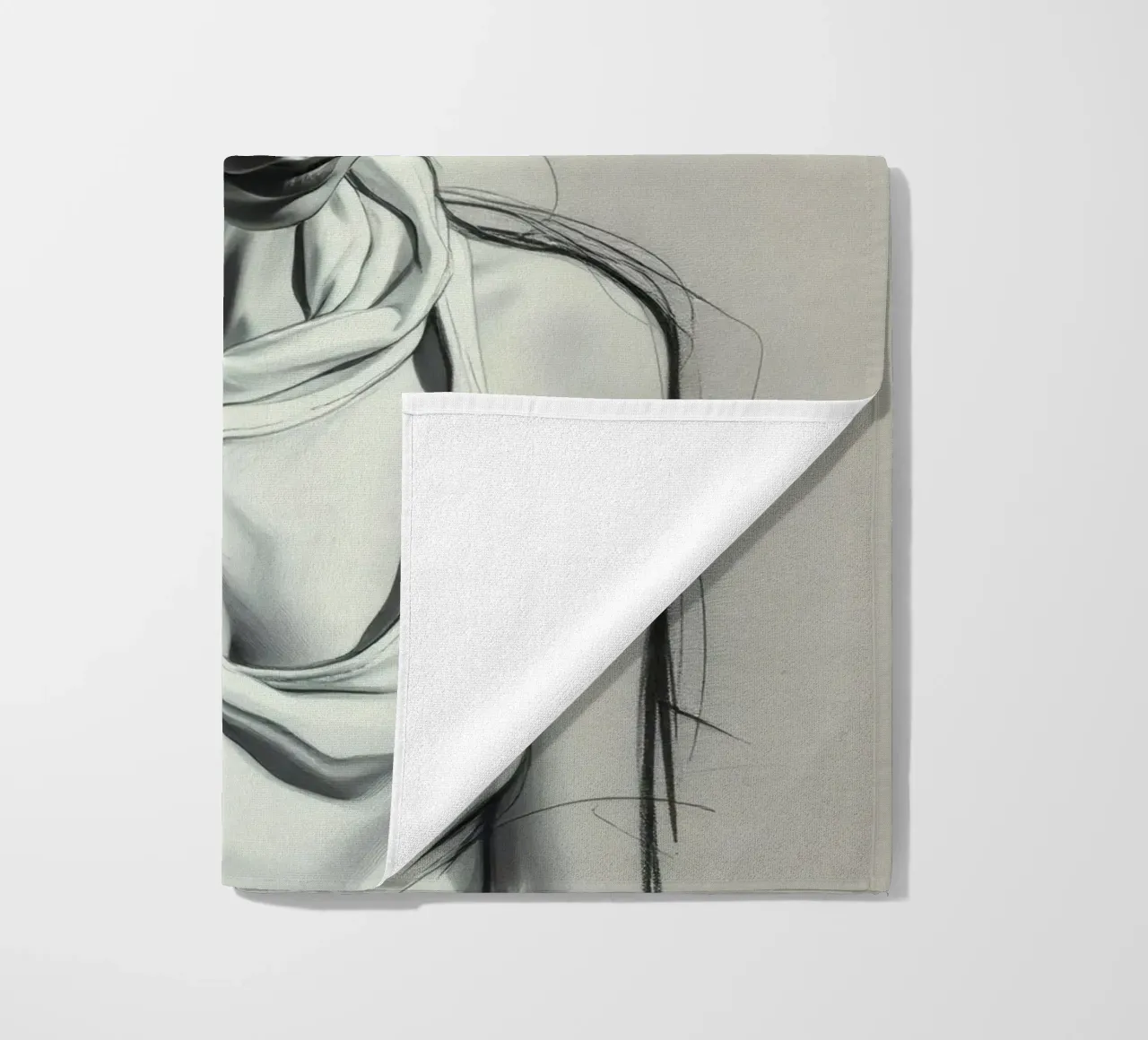 Giovane donna in posa riflessiva su uno sfondo scuro telo mare da DesignDoodle