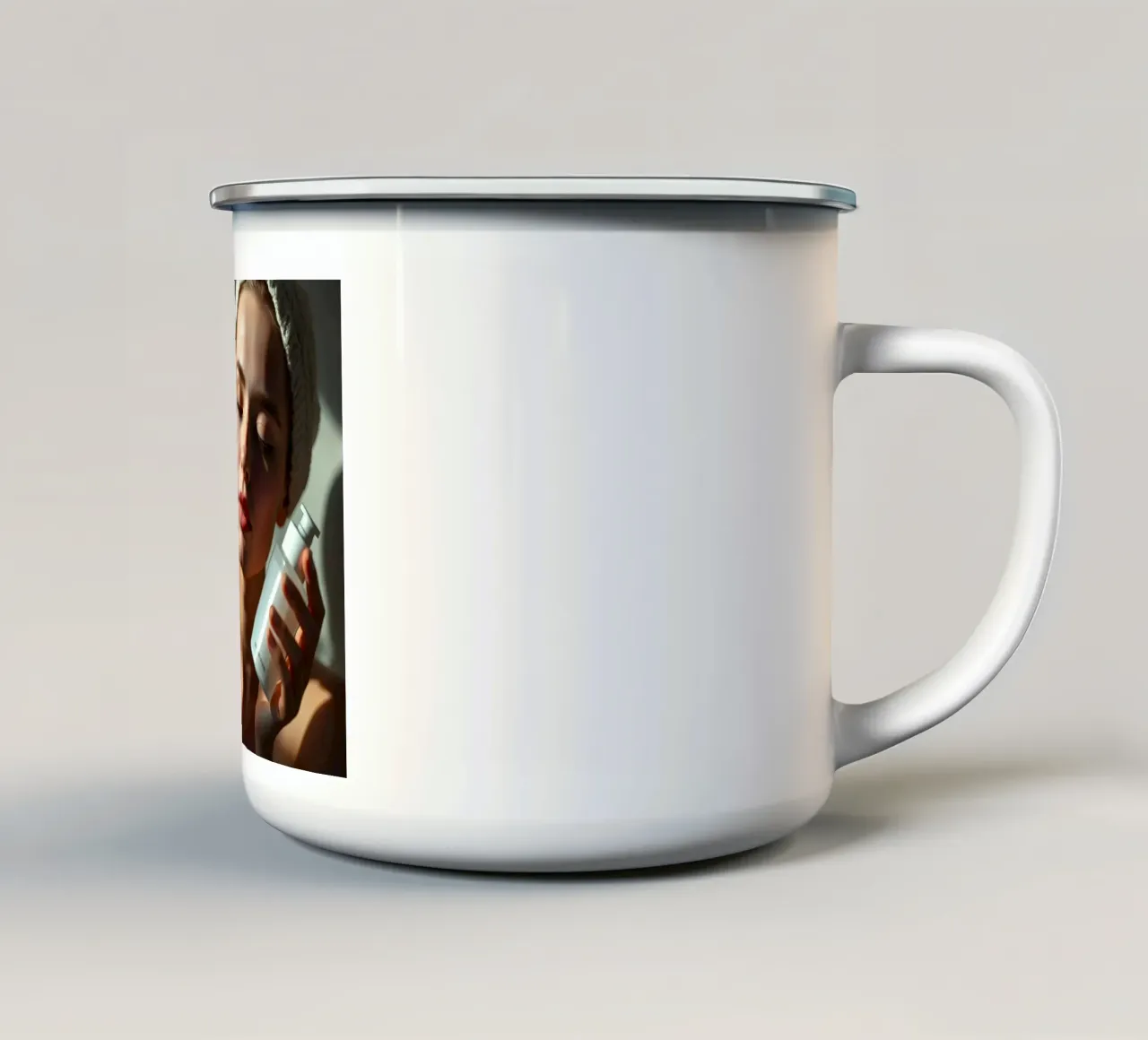 Routine beauté avec produits de soin en lumière naturelle mug en émail de DesignDoodle