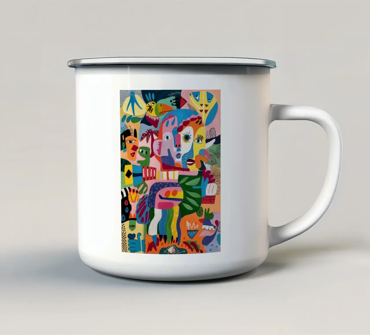 Abstract menselijk tableau emaille mok van Monarco Virtuoso