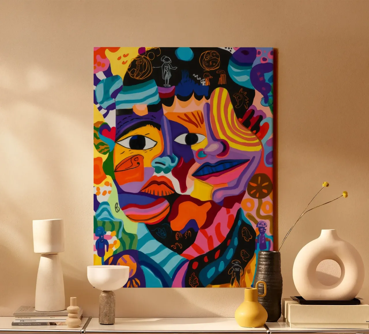 Collage abstract gezicht canvas met Baklijst van Monarco Virtuoso