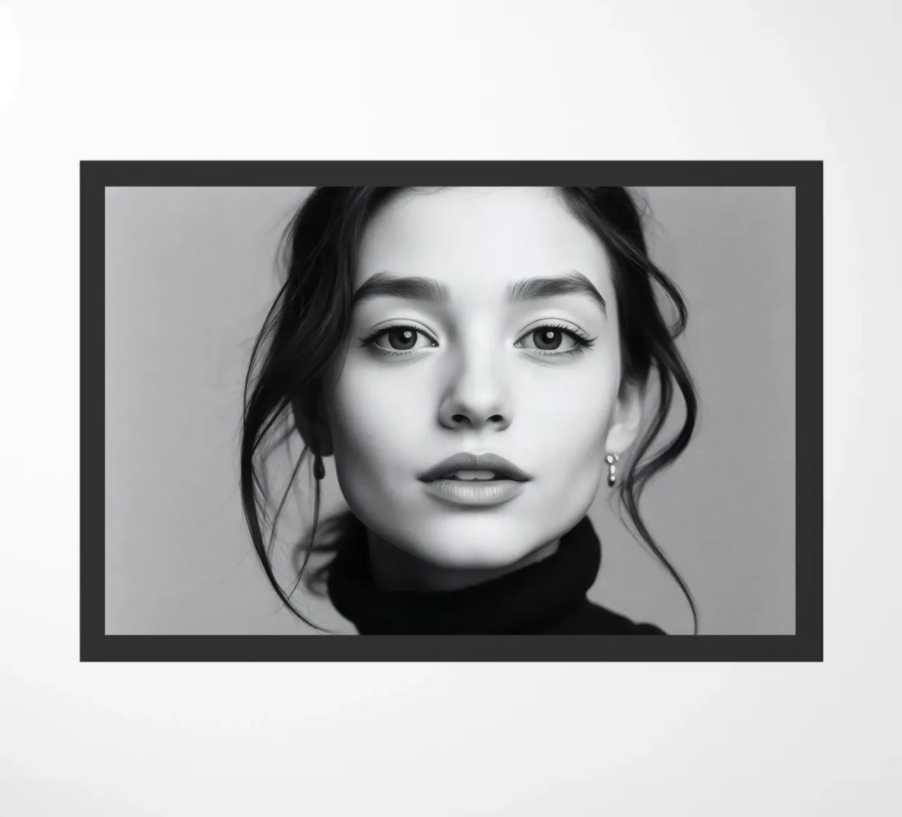 Ritratto di una giovane donna che indossa un dolcevita nero zerbino da DesignDoodle