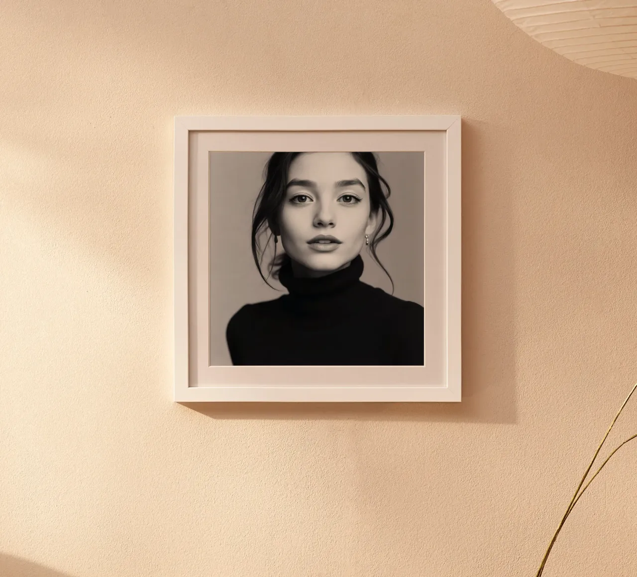 Portrait d'une jeune femme portant un col roulé noir poster de DesignDoodle