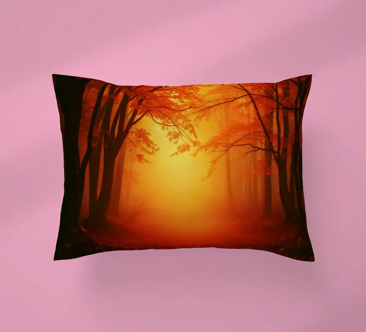 Foresta autunnale immersa nella luce dorata cuscino da DesignDoodle