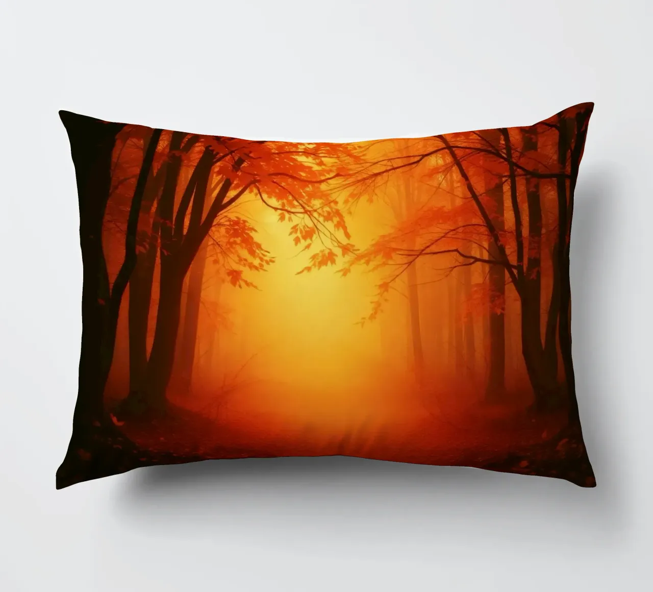 Foresta autunnale immersa nella luce dorata cuscino da DesignDoodle