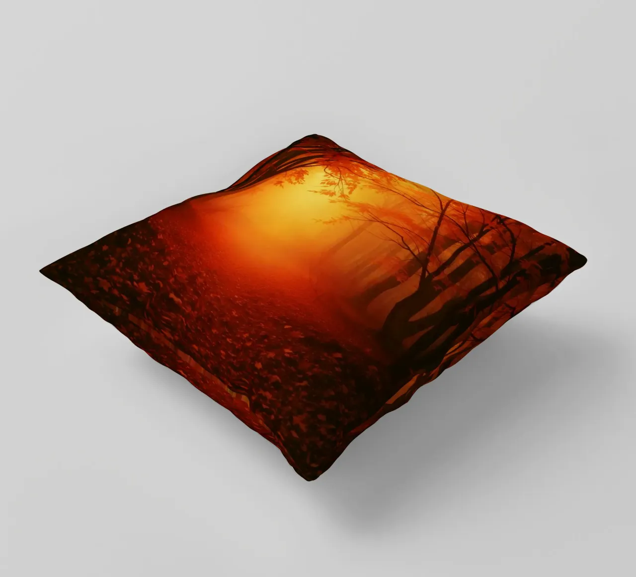 Foresta autunnale immersa nella luce dorata cuscino da DesignDoodle