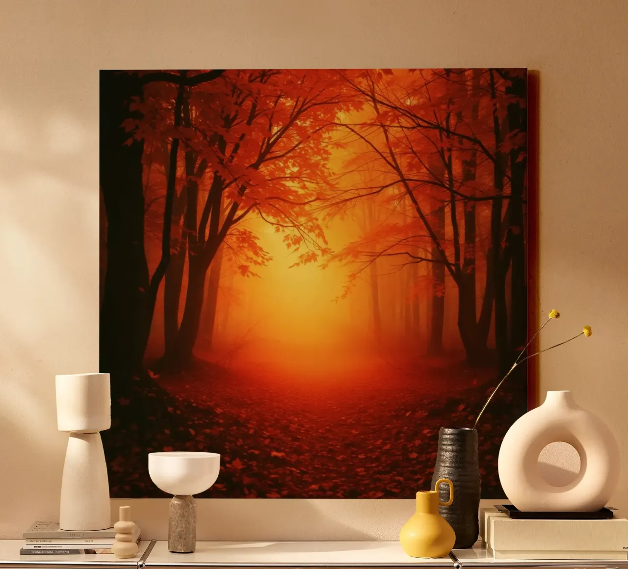 Herfstbos badend in gouden licht canvas van DesignDoodle