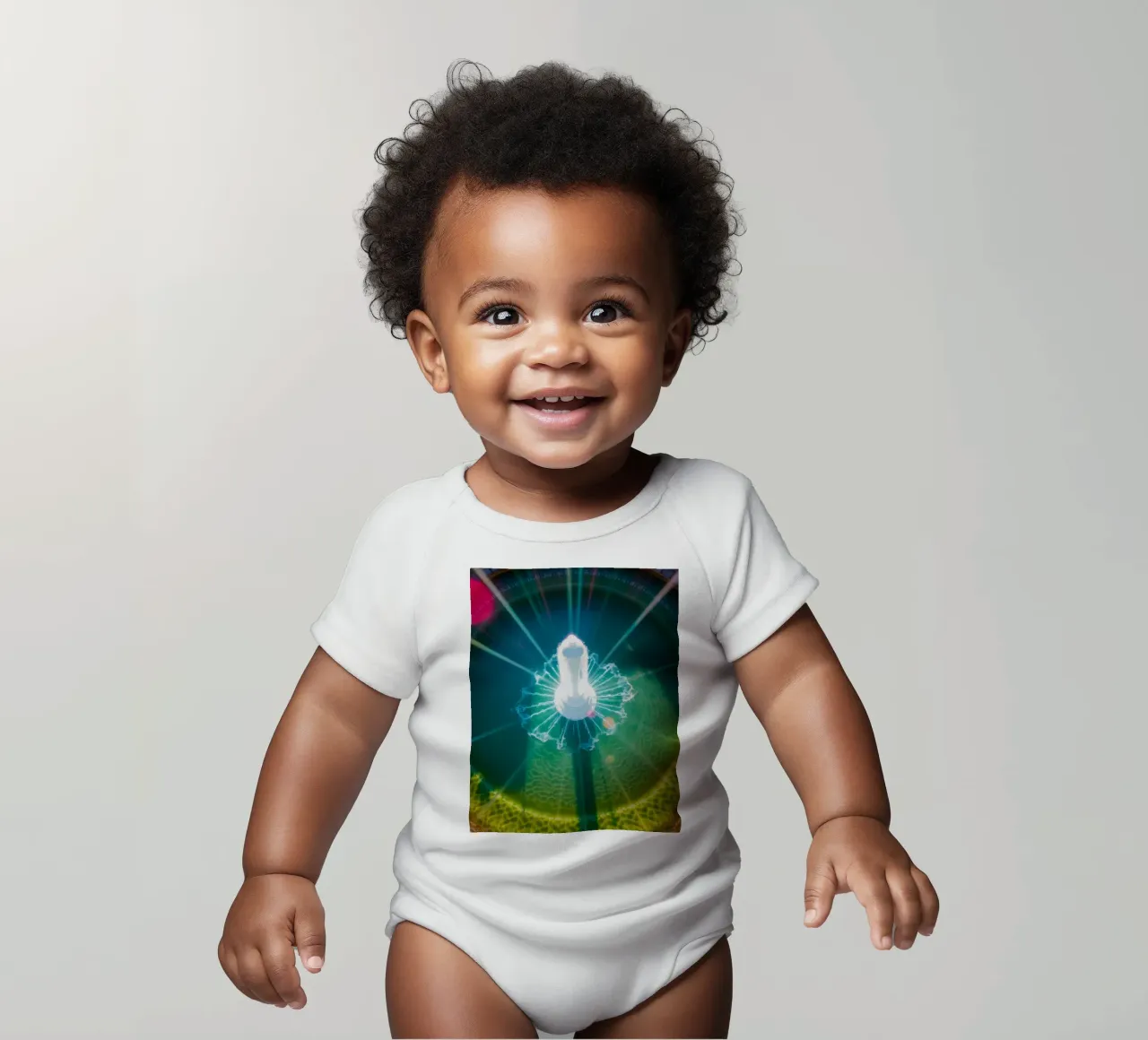 vue aérienne d'une fontaine avec des reflets lumineux colorés body bébé de DesignDoodle