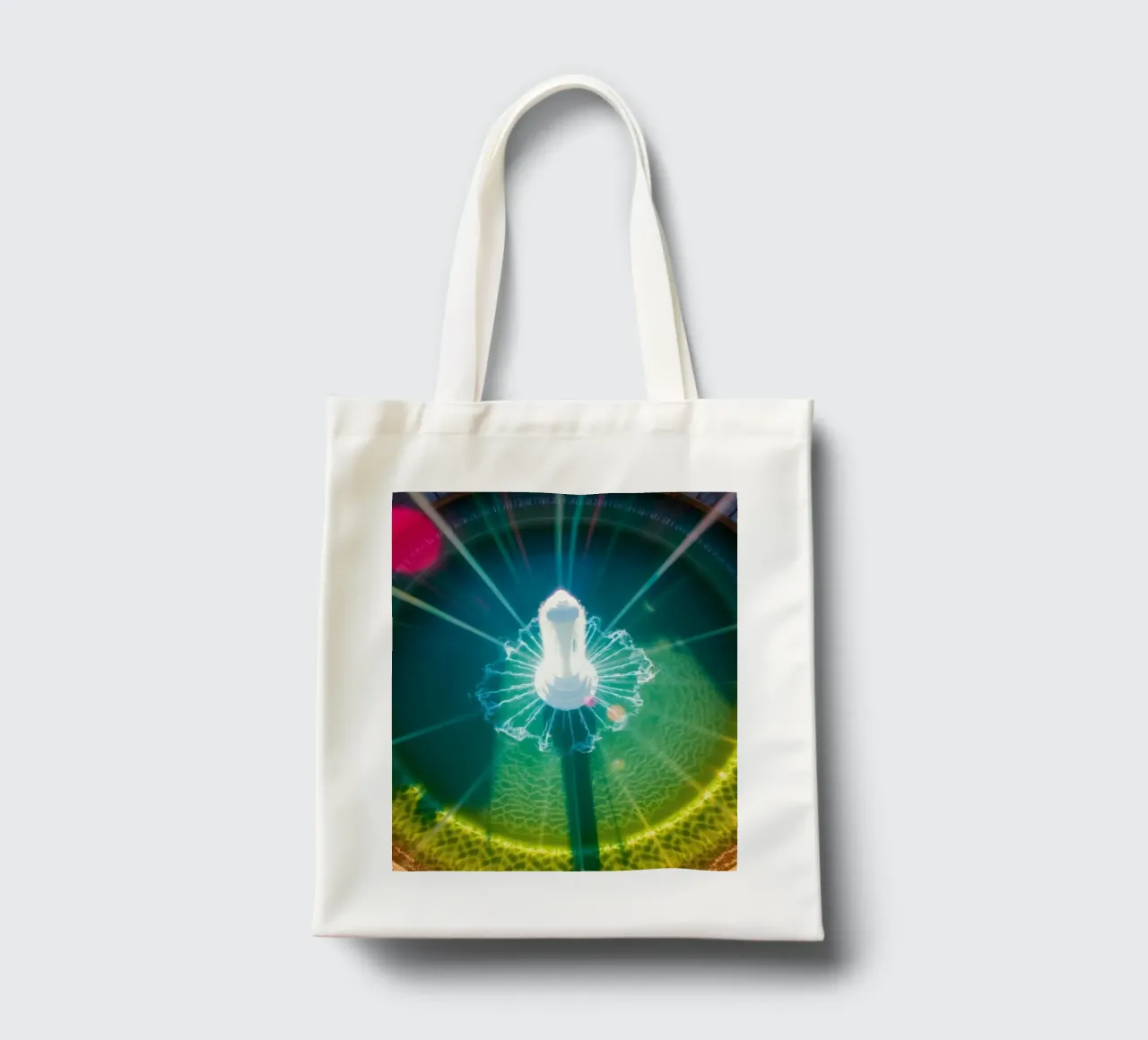 vista aerea di una fontana con riflessi di luce colorati borsa in juta da DesignDoodle