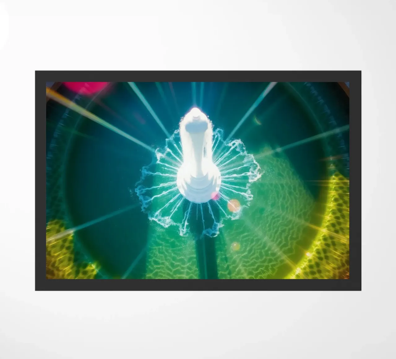 vista aerea di una fontana con riflessi di luce colorati zerbino da DesignDoodle