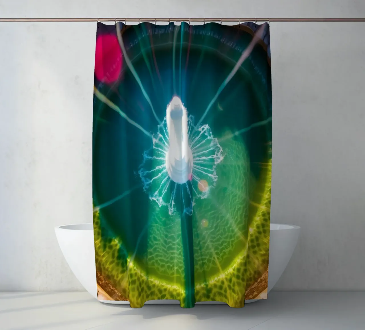 vista aerea di una fontana con riflessi di luce colorati tenda da doccia da DesignDoodle