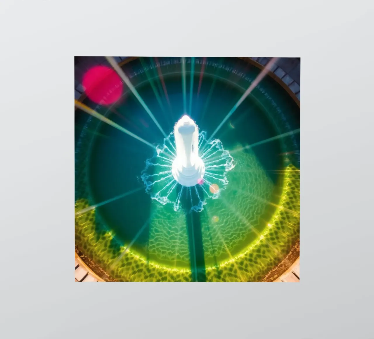 vue aérienne d'une fontaine avec des reflets lumineux colorés autocollant de DesignDoodle