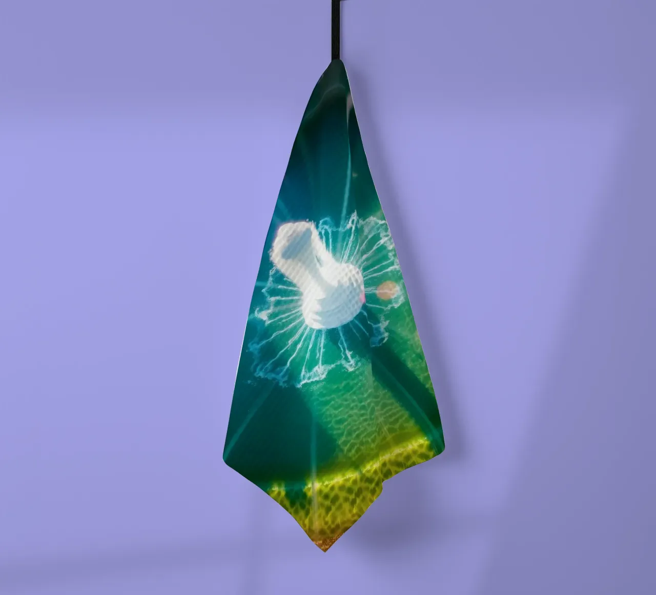 vue aérienne d'une fontaine avec des reflets lumineux colorés torchon de DesignDoodle