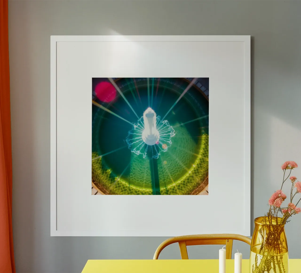 vista aerea di una fontana con riflessi di luce colorati poster da DesignDoodle