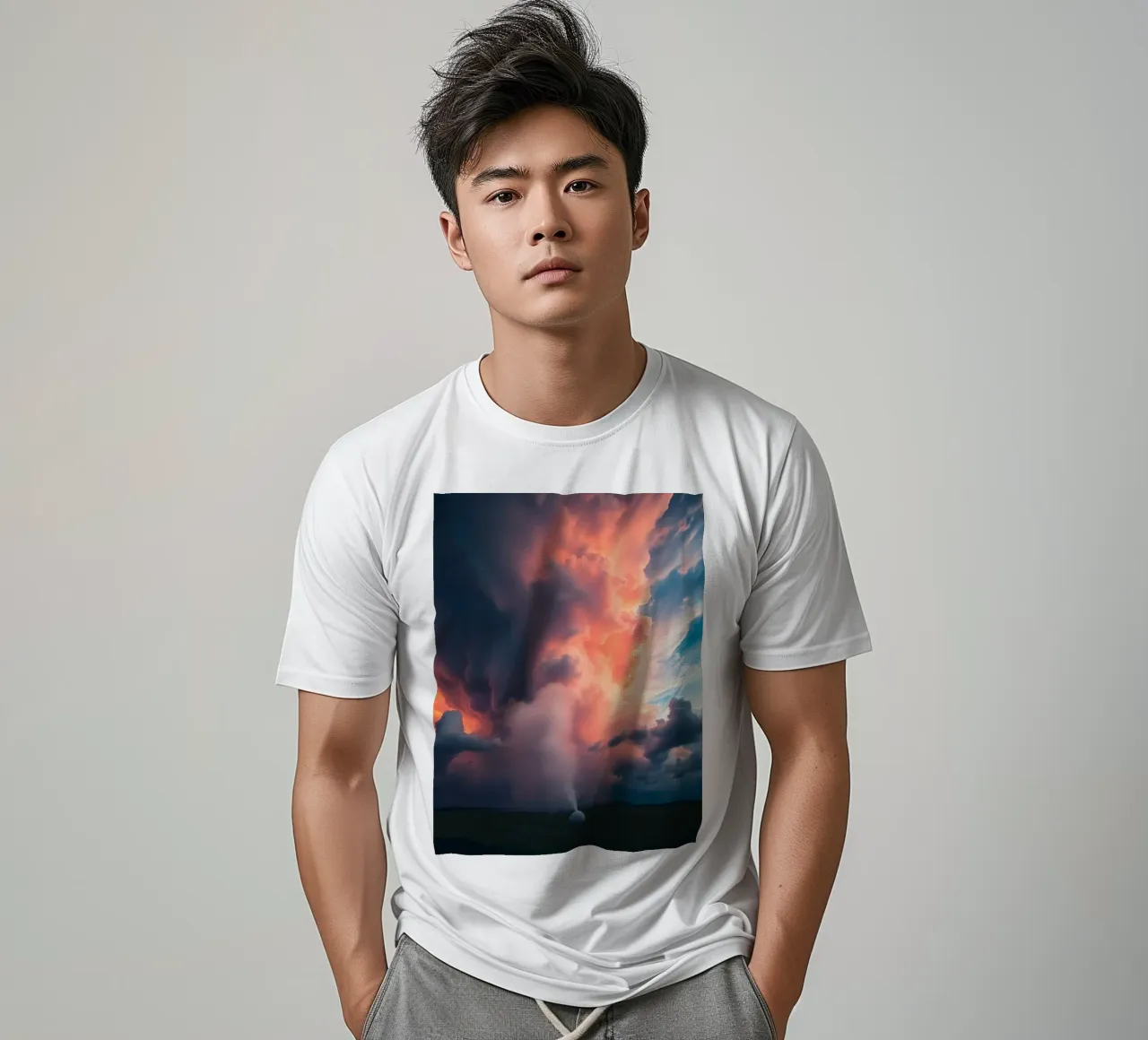 Dramatic storm clouds illuminated by sunset over a field t-shirt by DesignDoodle