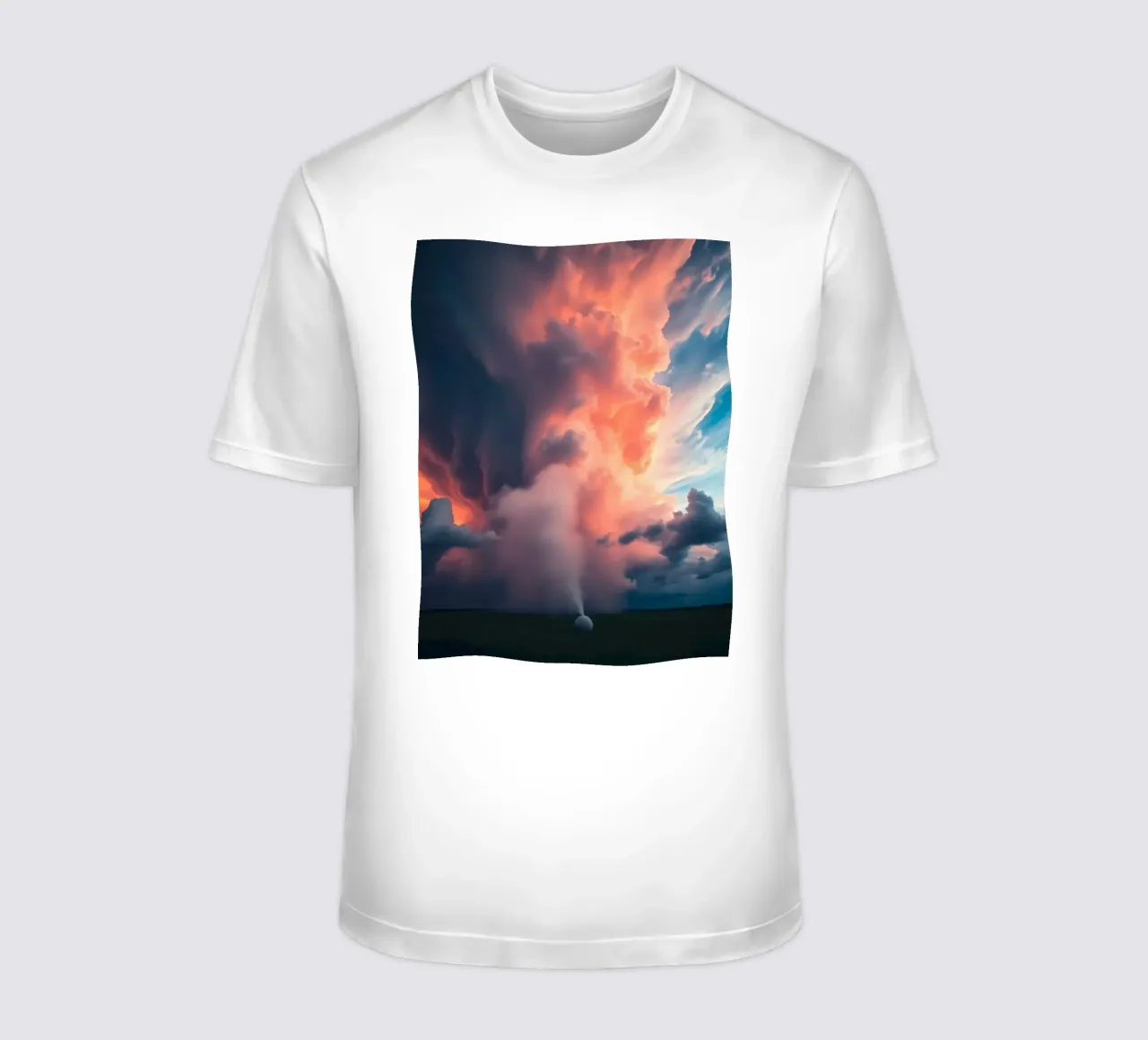Dramatic storm clouds illuminated by sunset over a field t-shirt by DesignDoodle