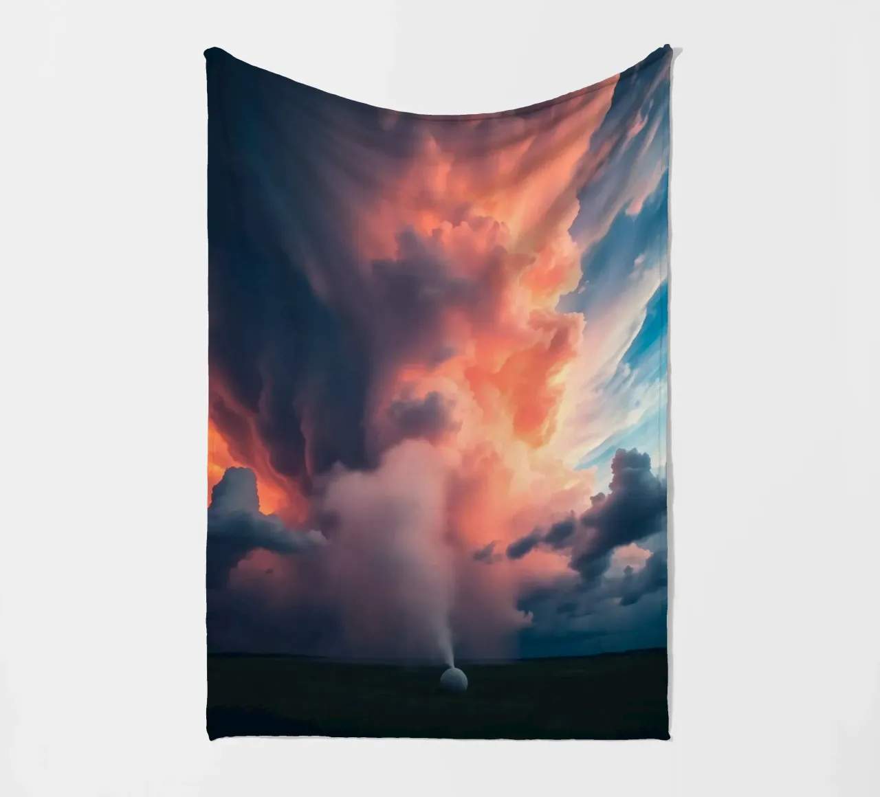 Dramatic storm clouds illuminated by sunset over a field fleece blanket by DesignDoodle