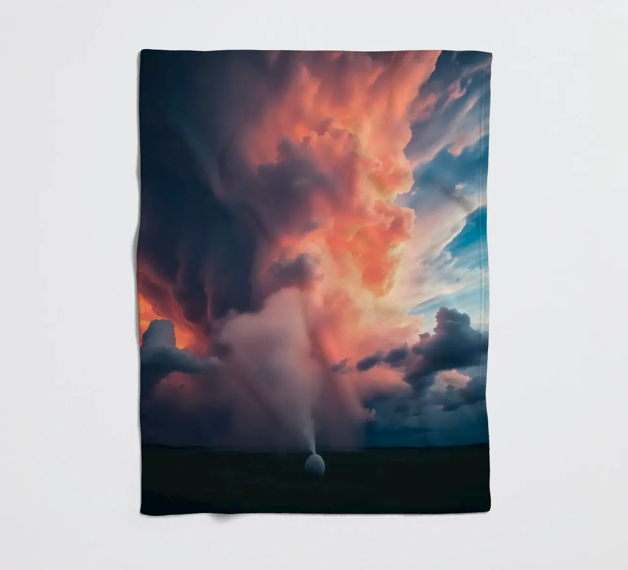 Dramatic storm clouds illuminated by sunset over a field fleece blanket by DesignDoodle