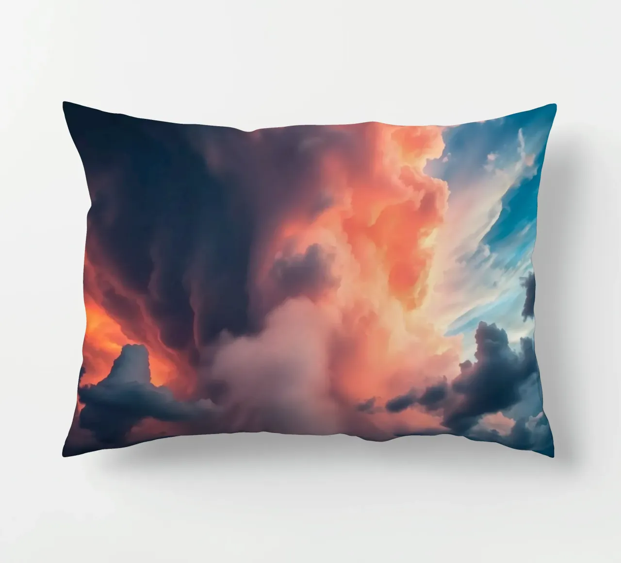 Drammatiche nuvole temporalesche illuminate dal tramonto su un campo cuscino da DesignDoodle