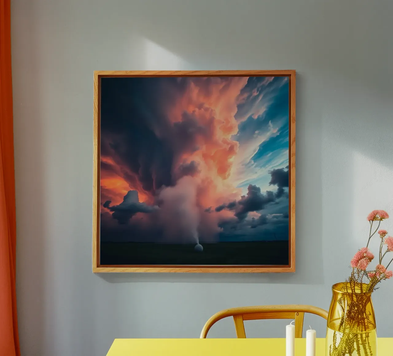 Drammatiche nuvole temporalesche illuminate dal tramonto su un campo plexiglass da DesignDoodle
