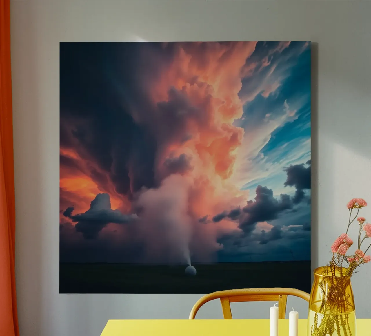 Dramatic storm clouds illuminated by sunset over a field canvas with Floater frame by DesignDoodle