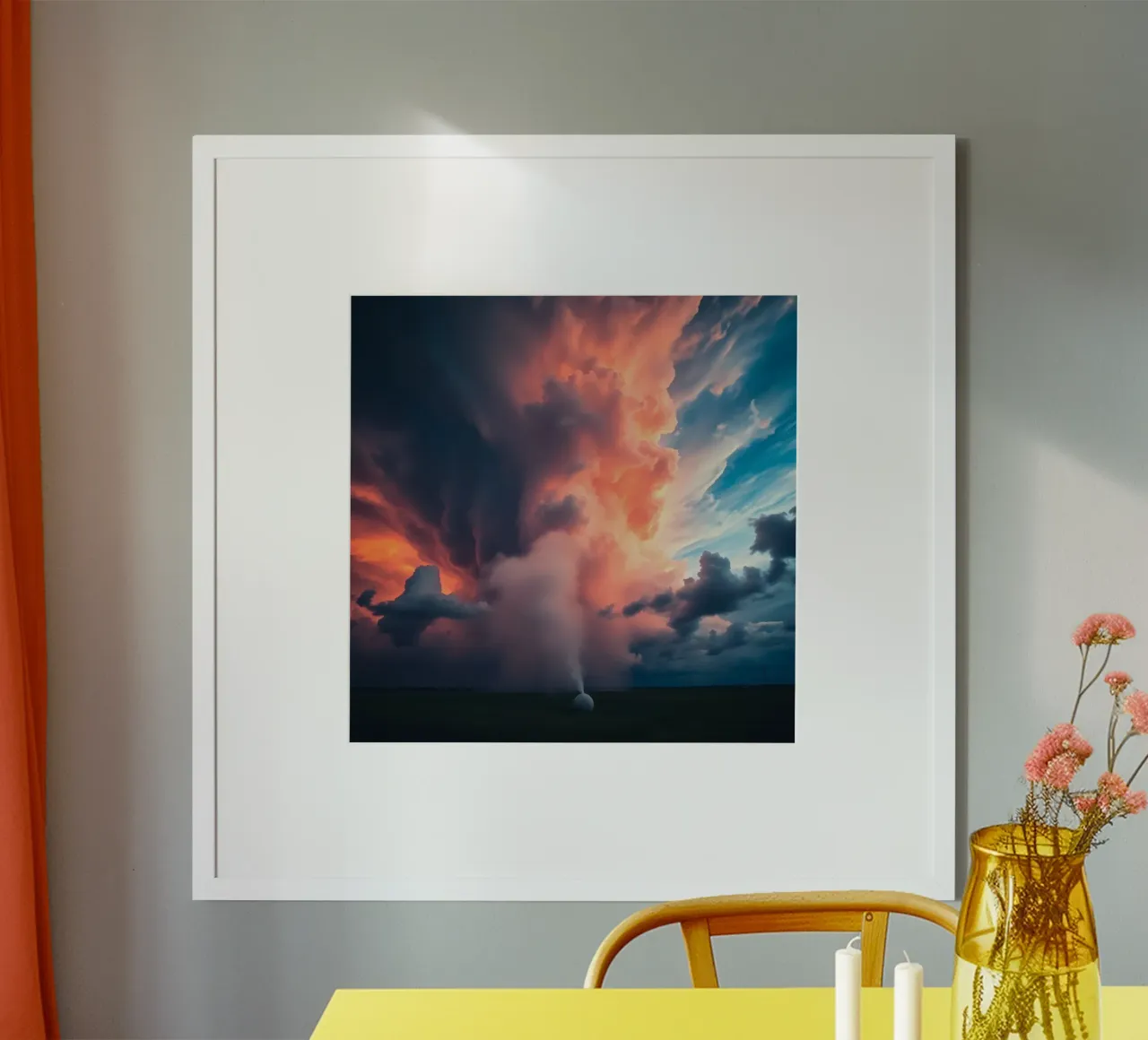 Dramatic storm clouds illuminated by sunset over a field poster by DesignDoodle