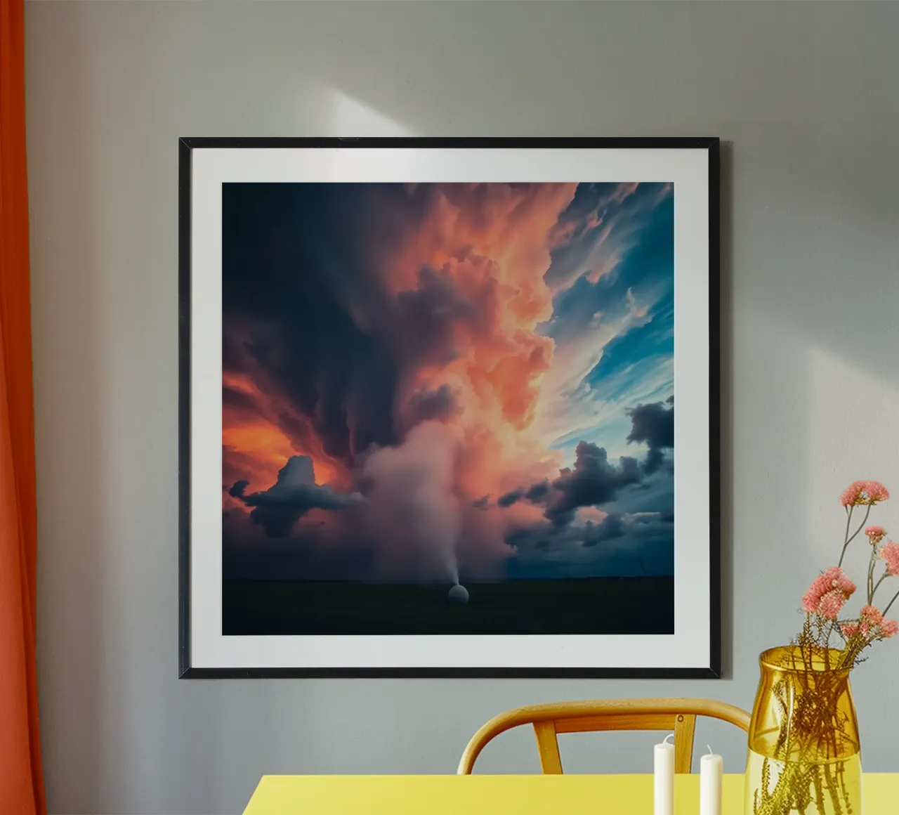 Dramatic storm clouds illuminated by sunset over a field poster by DesignDoodle