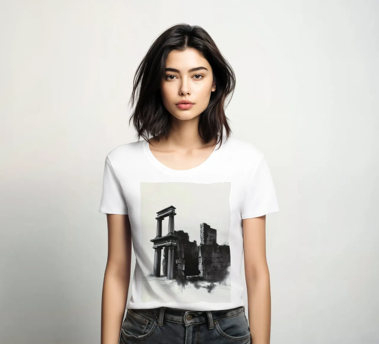 Ancient ruins with imposing columns and crumbling walls women's fitted t-shirt by DesignDoodle