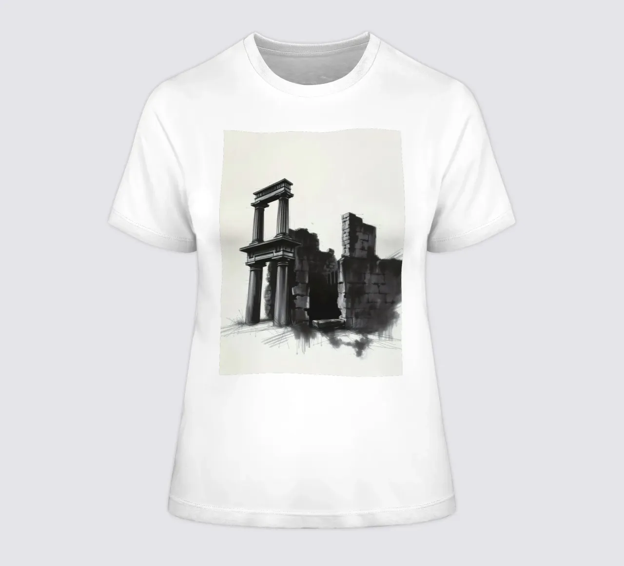 Ancient ruins with imposing columns and crumbling walls women's fitted t-shirt by DesignDoodle