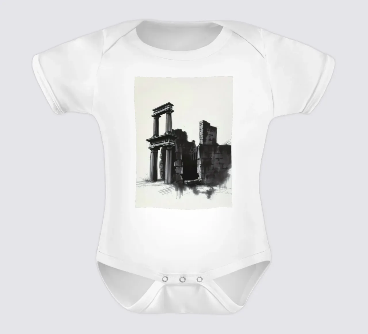 Ancient ruins with imposing columns and crumbling walls short-sleeve baby romper by DesignDoodle