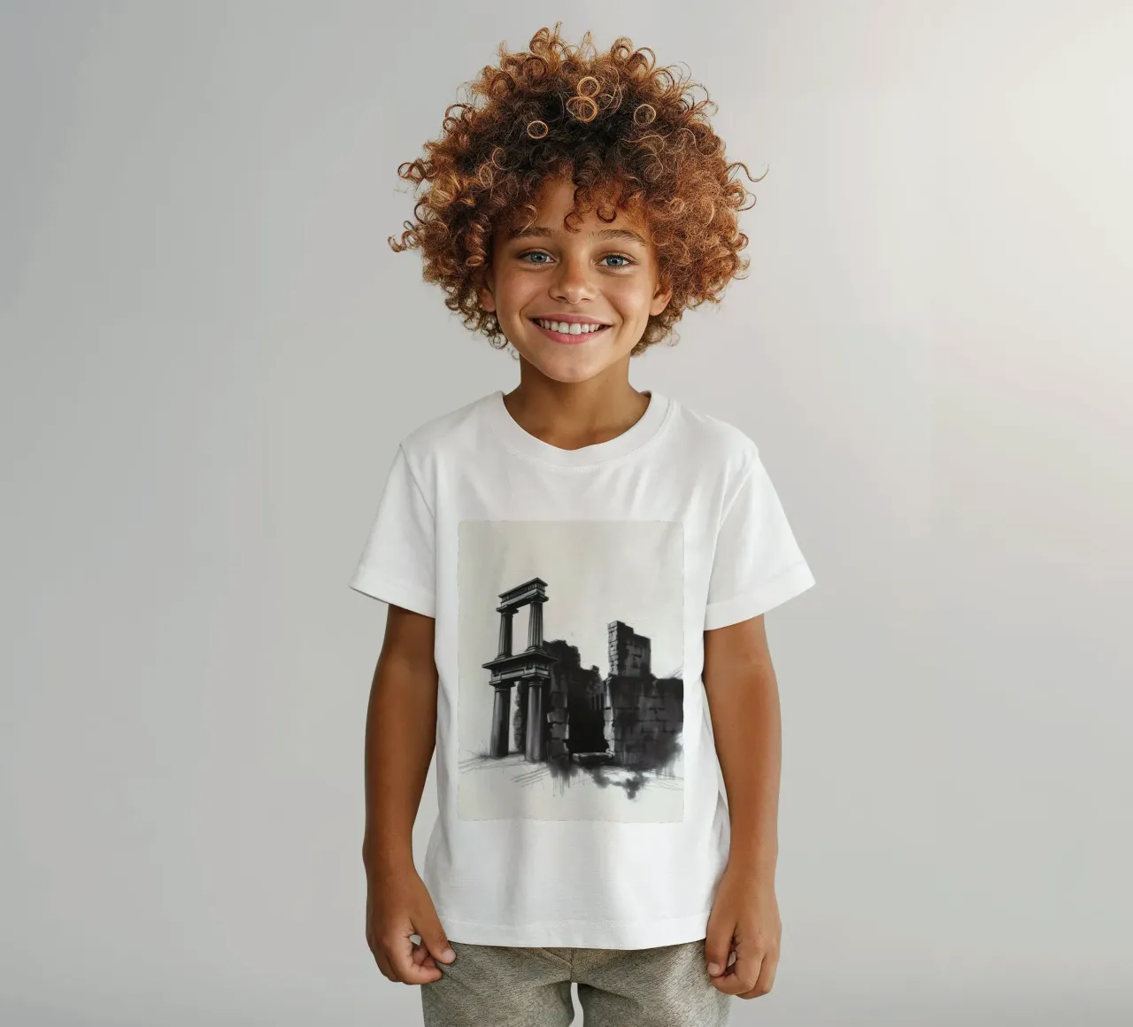 Ancient ruins with imposing columns and crumbling walls kids t-shirt by DesignDoodle