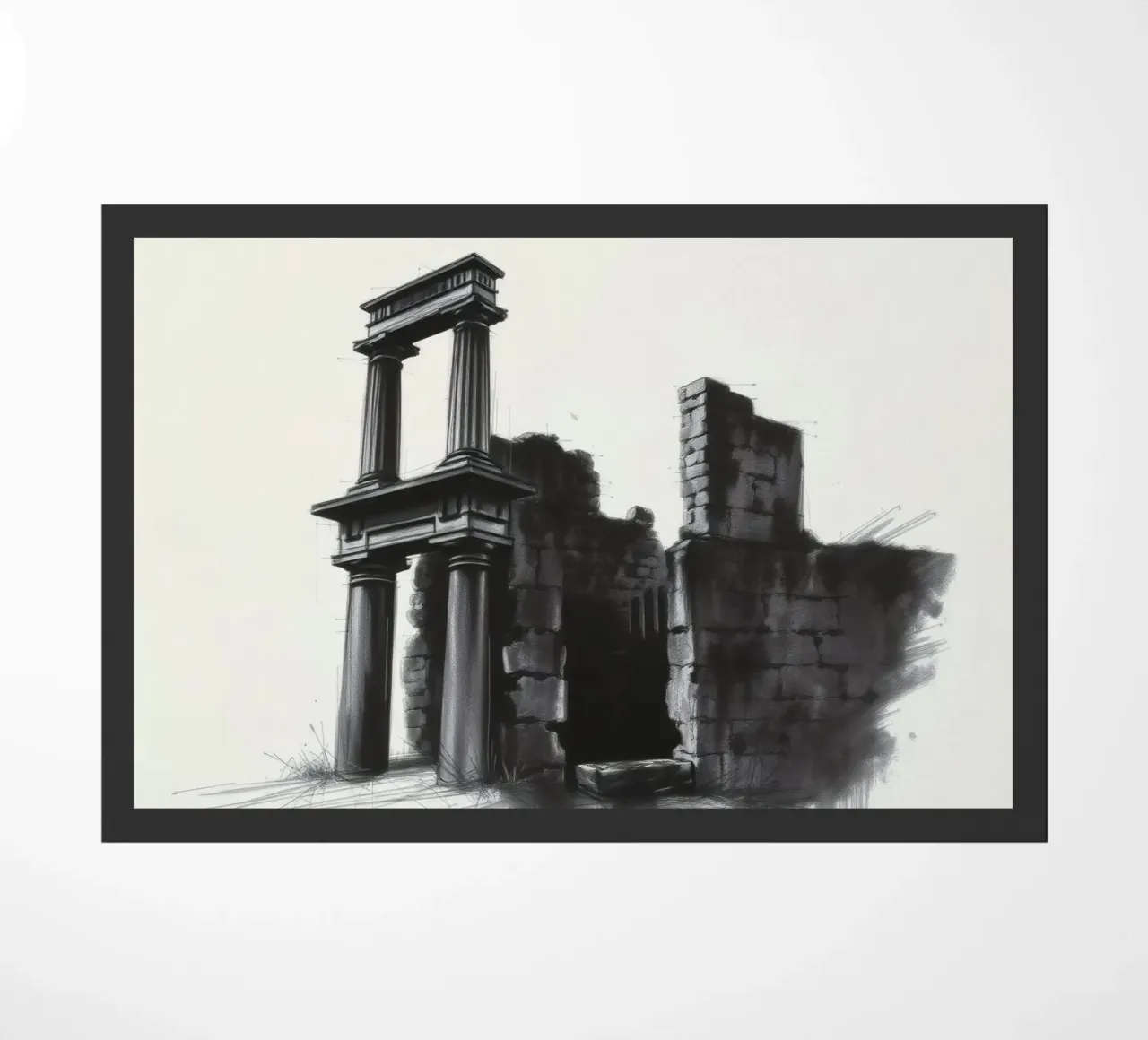 Ancient ruins with imposing columns and crumbling walls doormat by DesignDoodle