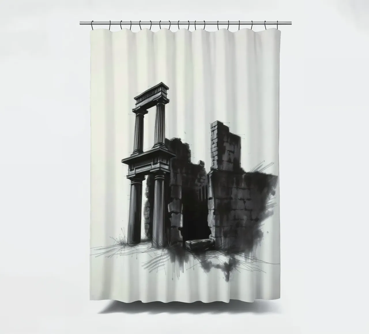 Ancient ruins with imposing columns and crumbling walls shower curtain by DesignDoodle