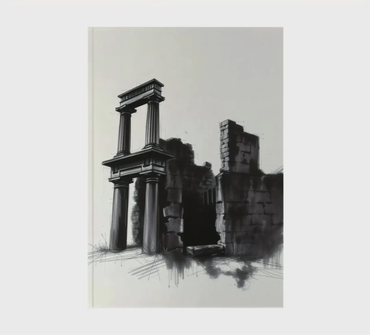 Ancient ruins with imposing columns and crumbling walls notebook by DesignDoodle