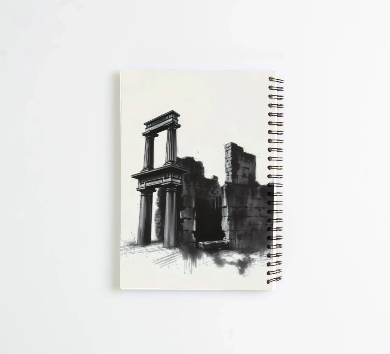 Ancient ruins with imposing columns and crumbling walls spiral notebook by DesignDoodle