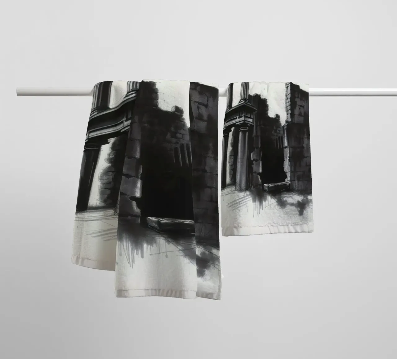 Ancient ruins with imposing columns and crumbling walls towel by DesignDoodle