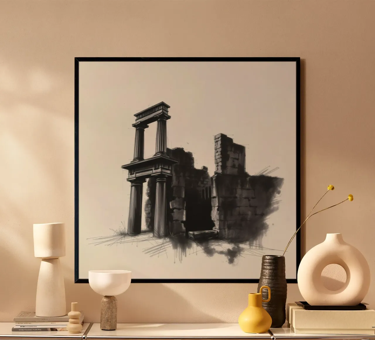 Ancient ruins with imposing columns and crumbling walls hahnemühle by DesignDoodle